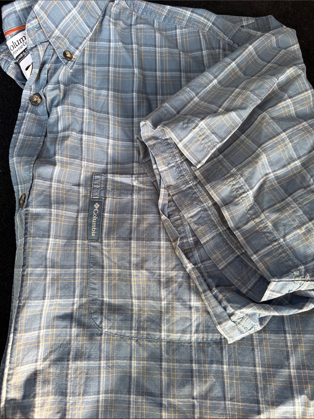 Columbia Blue and Light Tan Plaid Short-Sleeve Shirt